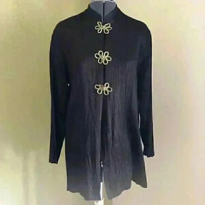 VTG ACW DESIGN Black Asian inspired tunic with frog clasps Long Sleeve Large